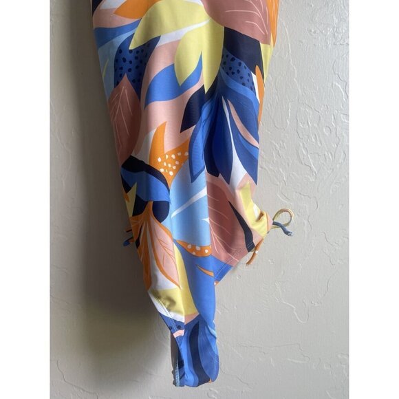 Kona Sol Twist-Front Shirred Full Coverage White Tropical Floral One Piece Swims - Picture 8 of 9